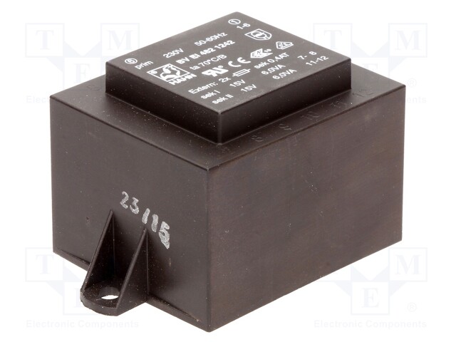 Transformer: encapsulated; 12VA; 230VAC; 15V; 15V; 400mA; 400mA