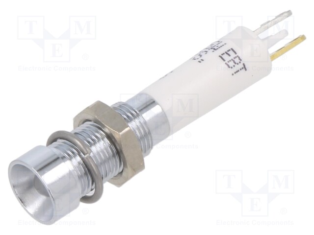 Indicator: LED; recessed; white; 24VDC; Ø6mm; 2x0,5mm connectors