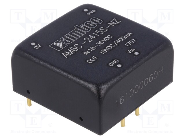 Converter: DC/DC; 6W; Uin: 18÷36V; 15VDC; Iout: 400mA; 1"x1"; 14g