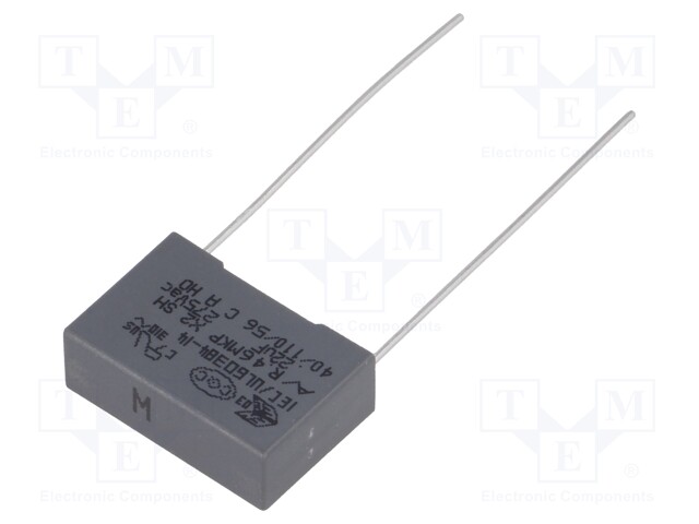 Capacitor: polypropylene; X2; 220nF; 15mm; ±20%; 18x6x12mm; 275VAC
