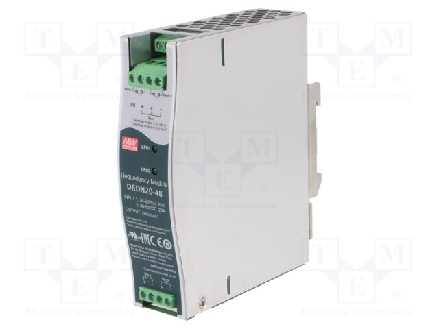 Module: redundancy; 48VDC; 20A; 36÷60VDC; Mounting: DIN; -40÷80°C