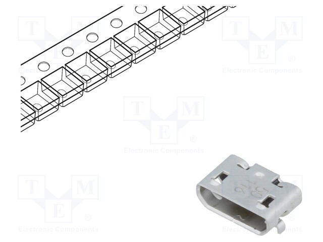 Socket; USB B micro; on PCBs; SMT; PIN: 5; horizontal; USB 2.0