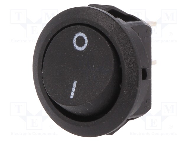 ROCKER; SPST; Pos: 2; OFF-ON; 12A/250VAC; black; IP40; none; 100mΩ