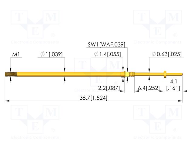 Test needle; Spring compression: 4.3mm; 6.35mm; 3A; CuBe; Ø: 0.6mm