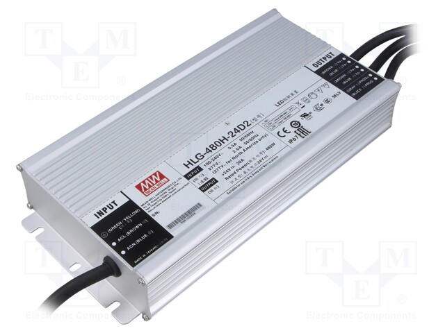 Power supply: switched-mode; LED; 480W; 24VDC; 20A; 90÷305VAC; IP67