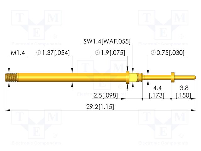Test needle; Spring compression: 3.5mm; 4.4mm; 5A; CuBe; Ø: 0.6mm