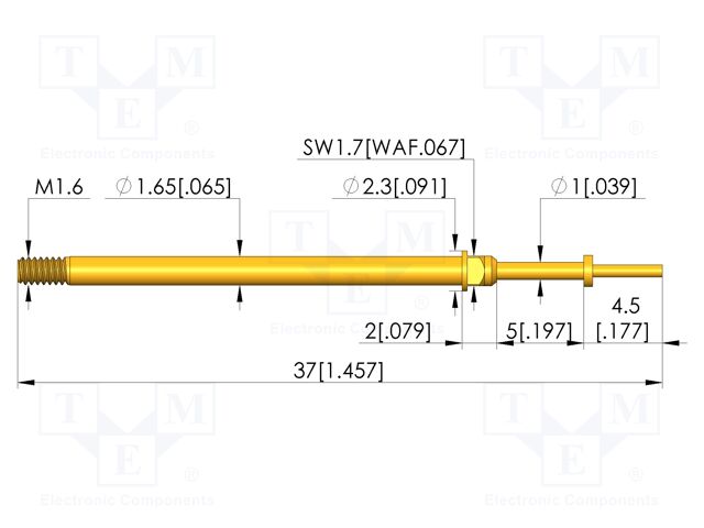 Test needle; Spring compression: 4mm; 5mm; 8A; CuBe; gold-plated