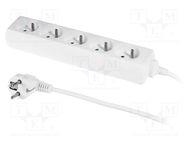 Mains; Schuko; Sockets: 5; CEE 7/5 (E) socket,CEE 7/7 (E/F) plug