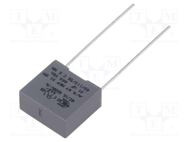 Capacitor: polypropylene; X1; 10nF; 440VAC; ±10%; THT; Pitch: 10mm