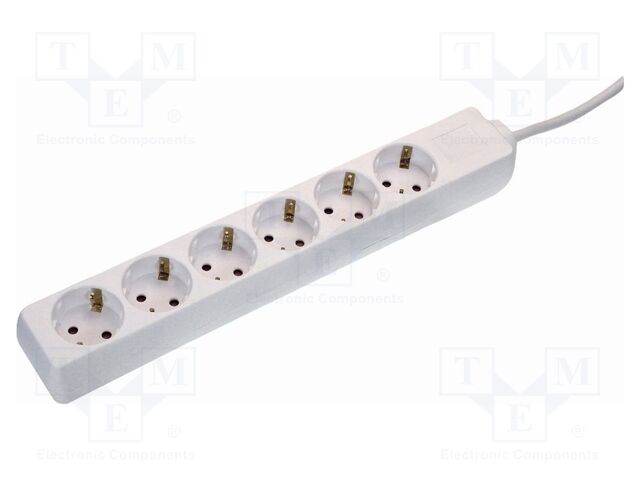 Extension lead; 3G1.5mm2; with protection; Sockets: 6; PVC; white