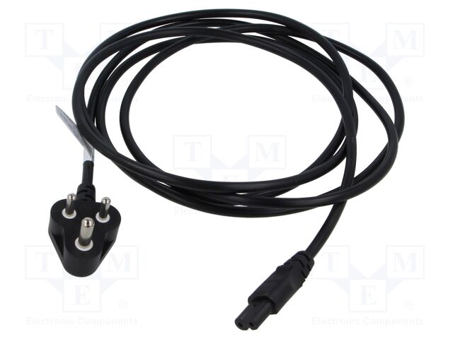 Cable; 2x0.75mm2; IEC C7 female,IS 1293 (D) plug; PVC; 3m; black