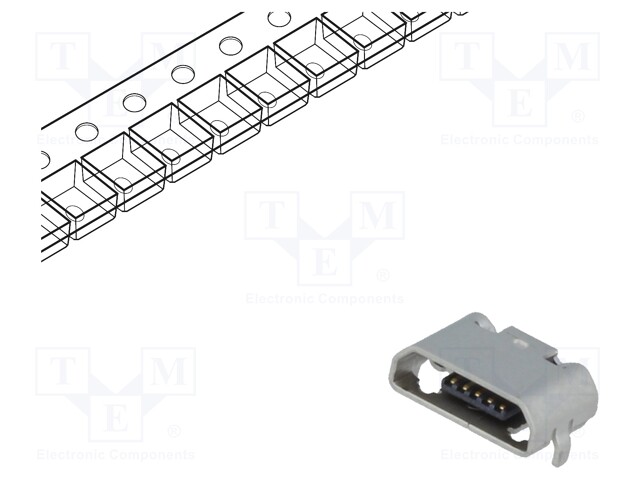 Socket; USB B micro; on PCBs; SMT; PIN: 5; horizontal; USB 2.0