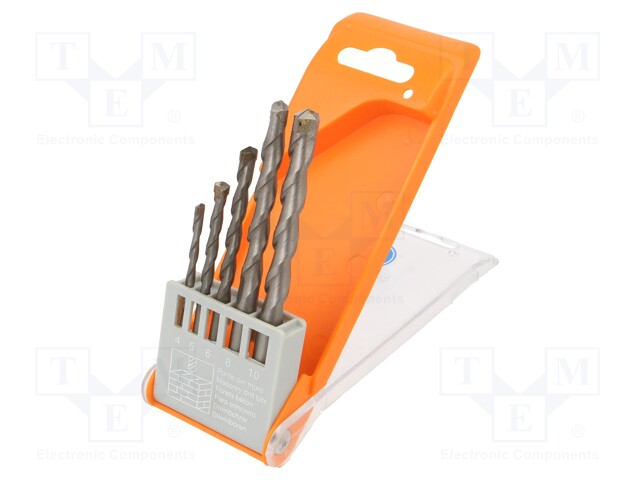Drill set; for concrete; box; 4mm,5mm,6mm,8mm,10mm; 5pcs.