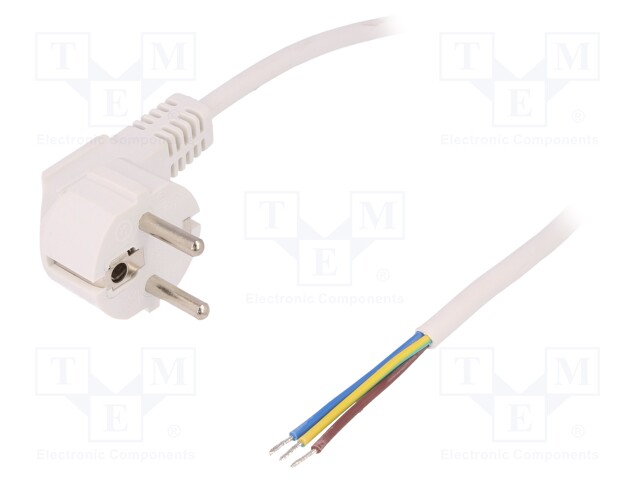 Cable; CEE 7/7 (E/F) plug angled,wires; 1.5m; white; 10A; 250V