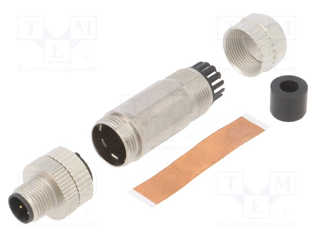 Plug; M12; PIN: 4; male; D code-Ethernet; for cable; soldering; IP65