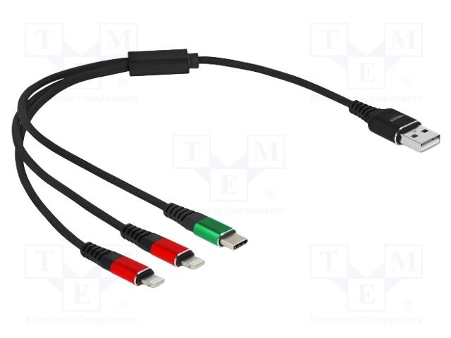 Cable; USB 2.0; Apple Lightning plug x2,USB A plug,USB C plug