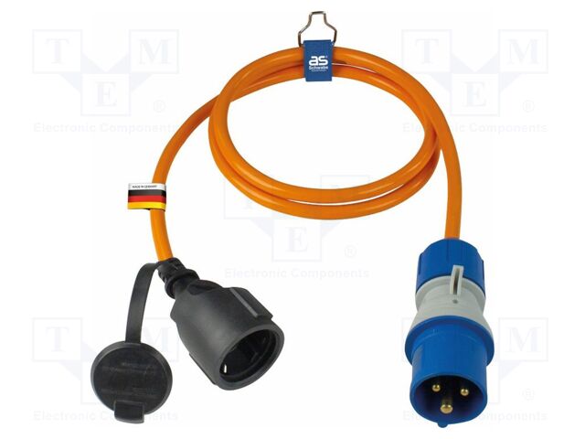 Extension lead; 3G2.5mm2; Sockets: 1; PUR; orange; 1.5m; 16A
