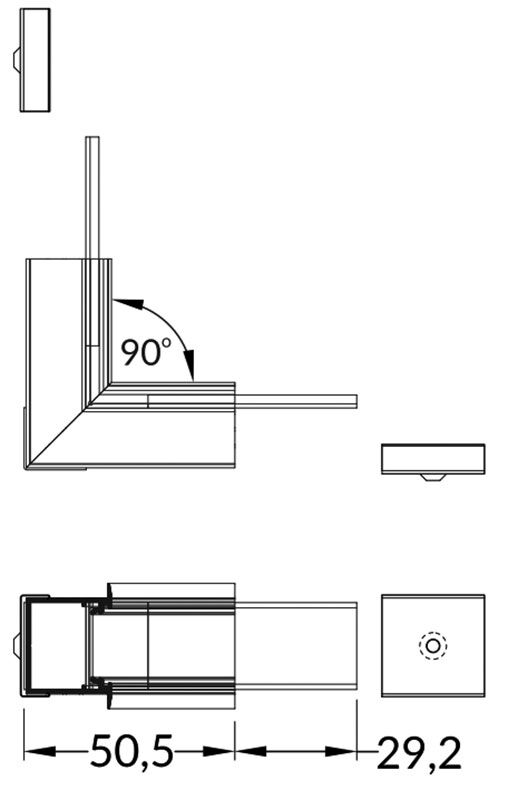 Connector 90°; silver; aluminium,polycarbonate; anodized