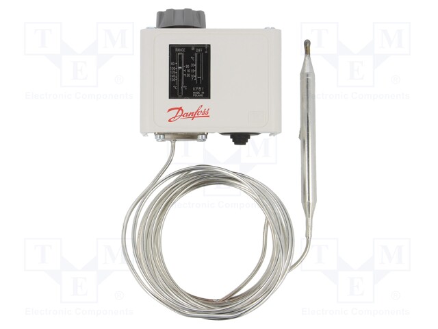 Sensor: thermostat with capillary; Output conf: SPDT; 16A; 400VAC