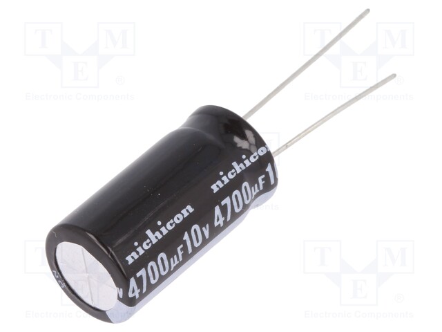 Capacitor: electrolytic; THT; 4700uF; 10VDC; Ø12.5x25mm; Pitch: 5mm