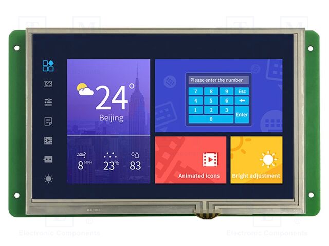 Display: TFT; 7"; 1280x800; Illumin: LED; 32MBFLASH; RGB; 200cd/m2