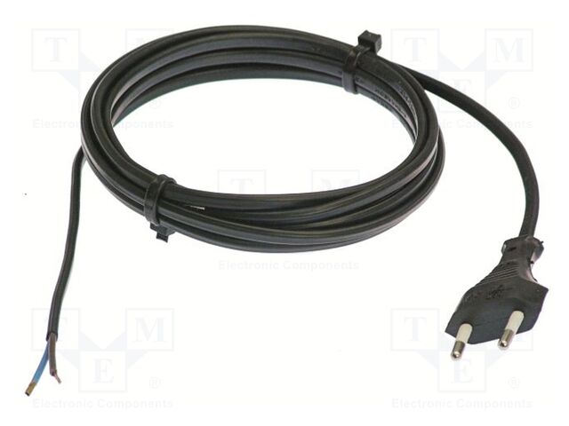 Cable; 2x0.75mm2; CEE 7/16 (C) plug,wires; PVC; 3m; black; 2.5A