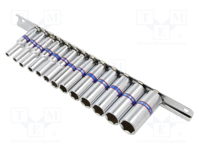 "SOCKET SET 1/4"" 13p. LONG 6 point 4 - 14mm, RAIL"