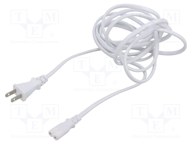 Cable; 2x0.75mm2; IEC C7 female,JIS 8303 plug; PVC; 3m; white; 7A