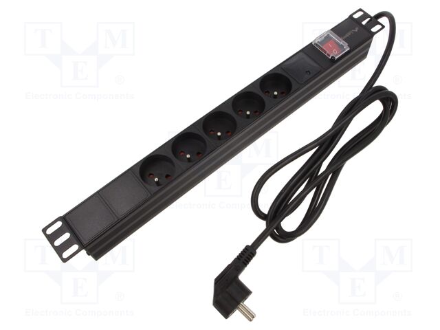 Plug socket strip: protective; Sockets: 5; 230VAC; 16A; black; 2m