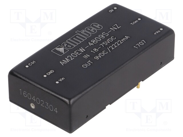 Converter: DC/DC; 20W; Uin: 18÷75V; 9VDC; Iout: 2222mA; 2"x1"; 26g