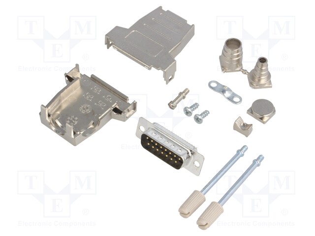 D-Sub; PIN: 15; plug; male; soldering; for cable; black