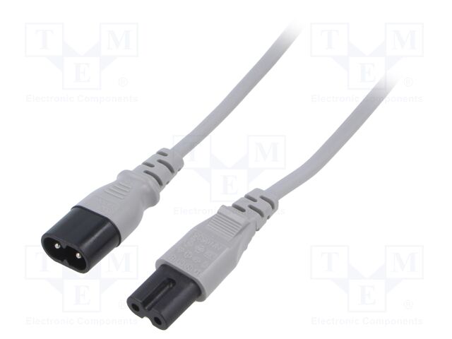 Cable; 2x0.75mm2; IEC C7 female,IEC C8 male; PVC; 1m; grey; 2.5A
