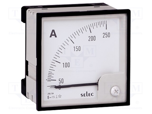 Ammeter; analogue; on panel; I AC: 0÷250A; Class: 1,5; 50÷60Hz; 220g