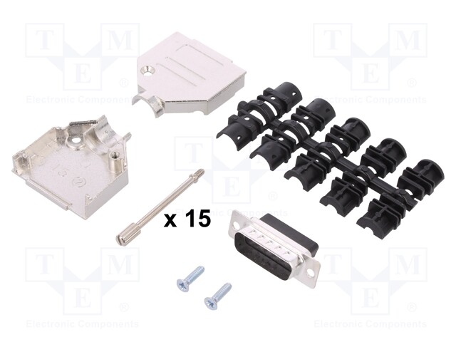 D-Sub; PIN: 15; plug; male; crimped; for cable; black