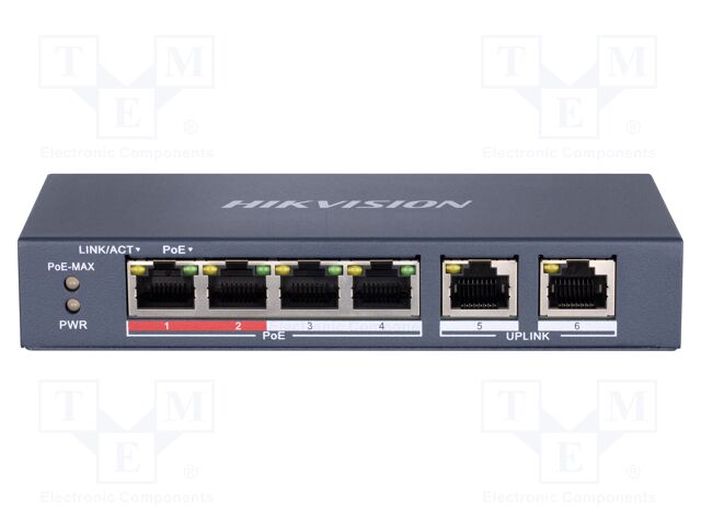 Switch PoE Ethernet; unmanaged; Number of ports: 6; 48VDC; DS-3E