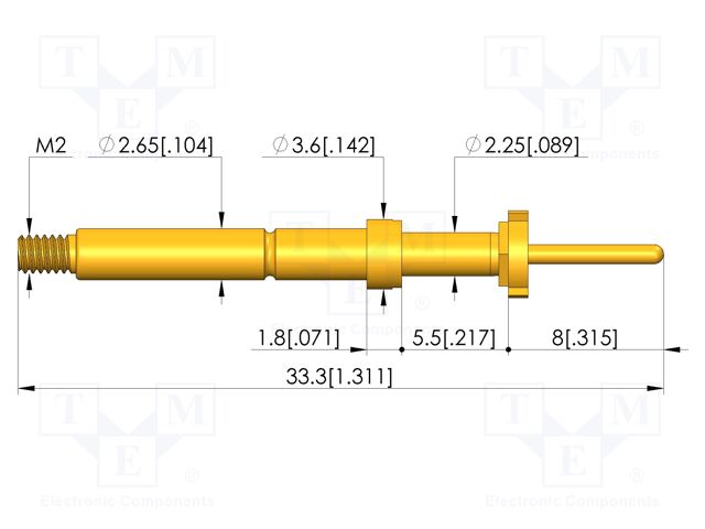 Test needle; Spring compression: 4mm; 5mm; 8A; CuBe; gold-plated