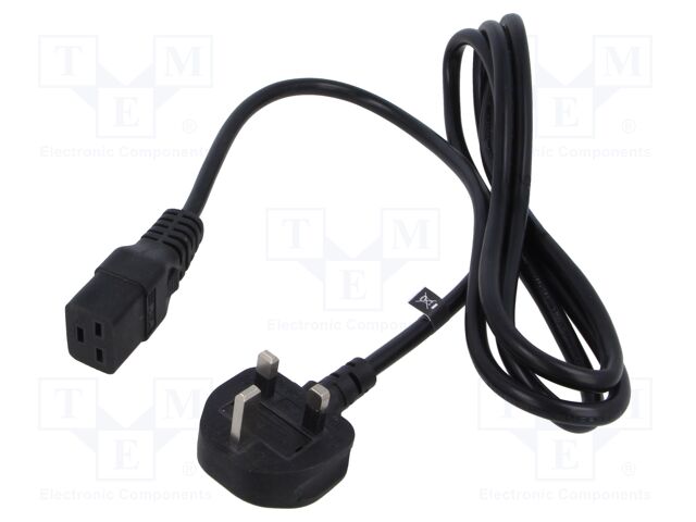 Cable; 3x1.5mm2; BS 1363 (G) plug,IEC C19 female; PVC; 1.8m; 13A