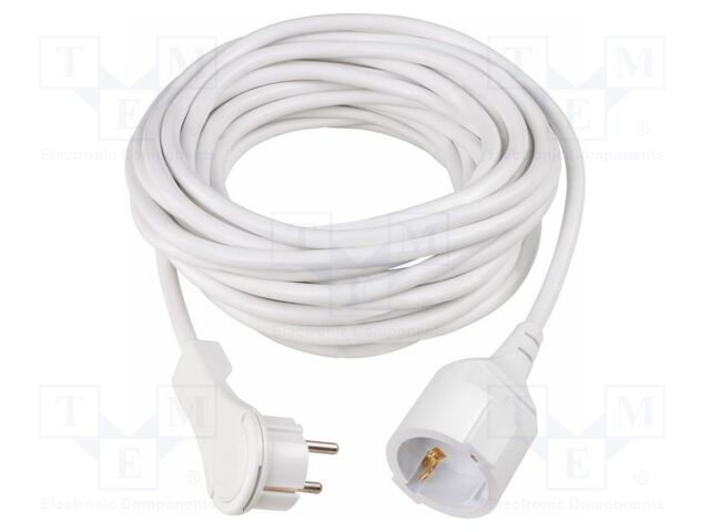 Extension lead; 3G1.5mm2; Sockets: 1; PVC; white; 10m; 16A