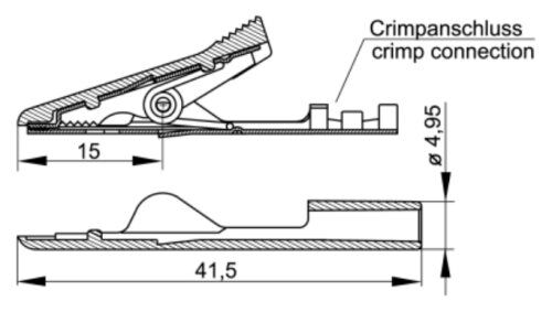 Crocodile clip; 8A; 60VDC; Grip capac: max.4mm; grey; crimped