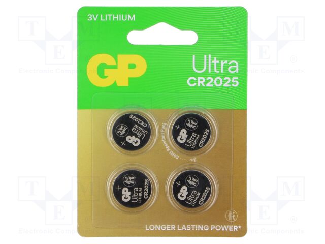 Battery: lithium; CR2025,coin; 3V; 145mAh; non-rechargeable; 4pcs.