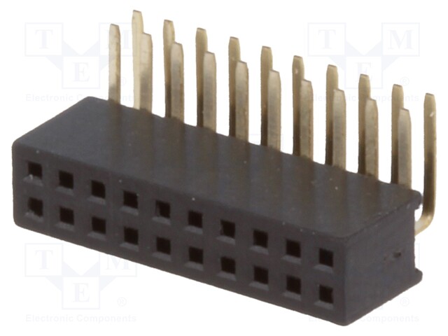Socket; pin strips; female; PIN: 20; angled 90°; 1.27mm; THT; 2x10