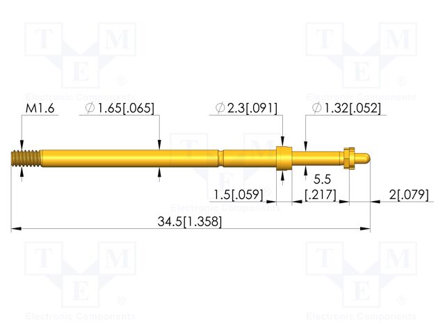 Test needle; Spring compression: 4mm; 5mm; 8A; CuBe; gold-plated