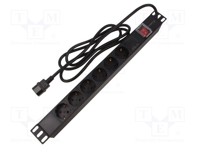 Plug socket strip: protective; Sockets: 6; 230VAC; 10A; black; 2m