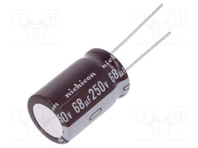 Capacitor: electrolytic; THT; 68uF; 250VDC; Ø16x25mm; Pitch: 7.5mm