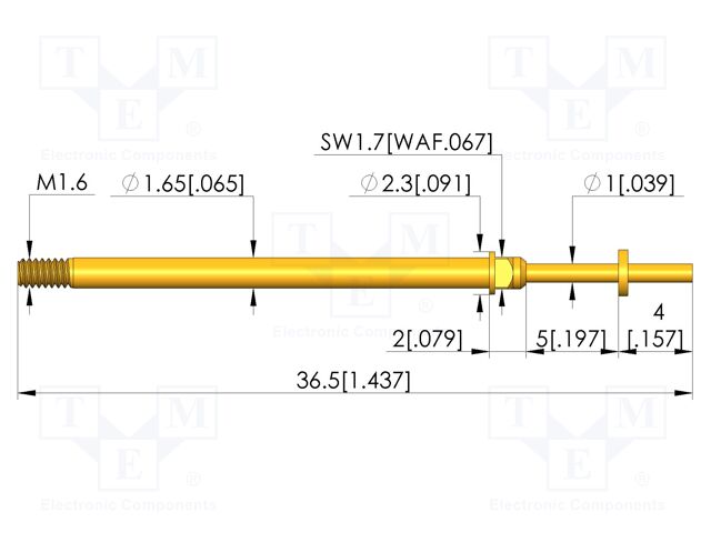 Test needle; Spring compression: 4mm; 5mm; 8A; CuBe; gold-plated