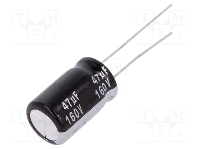 Capacitor: electrolytic; THT; 47uF; 160VDC; Ø12.5x20mm; Pitch: 5mm