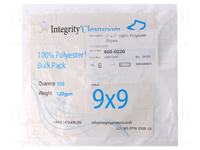 Wipe: cloth; polyester; 200pcs; 177.8x177.8mm; Cleanroom