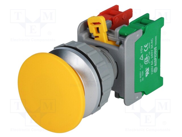 Switch: push-button; Stabl.pos: 1; NC + NO; 30mm; yellow; IP65