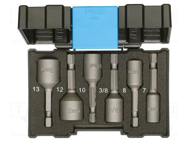 Kit: screwdriver bits; plastic box; 6-angles socket; HEX 3/8"