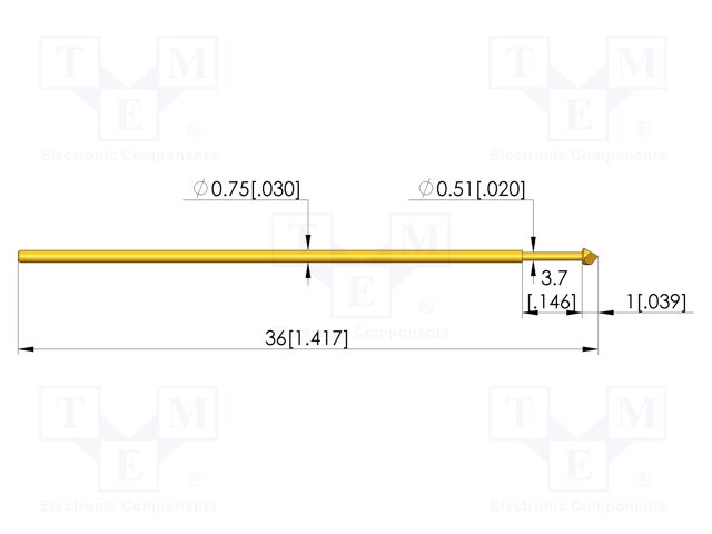 Test needle; Spring compression: 0mm; 0mm; 2A; CuBe; gold-plated